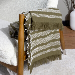 Hoem Jour Olive Woven Fringed Throw